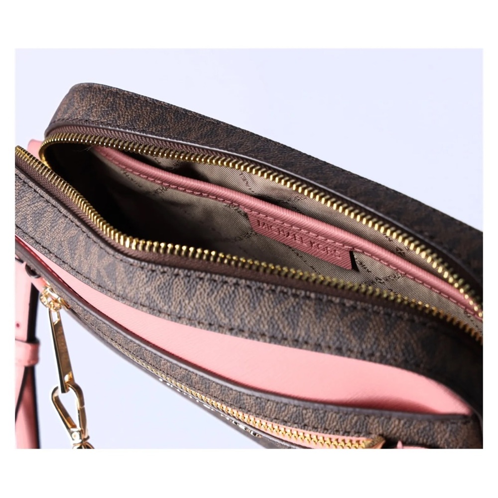 Michael Kors Jet Set Large East West Chain Crossbody Brown MK Primrose Pink - Picture 3 of 9